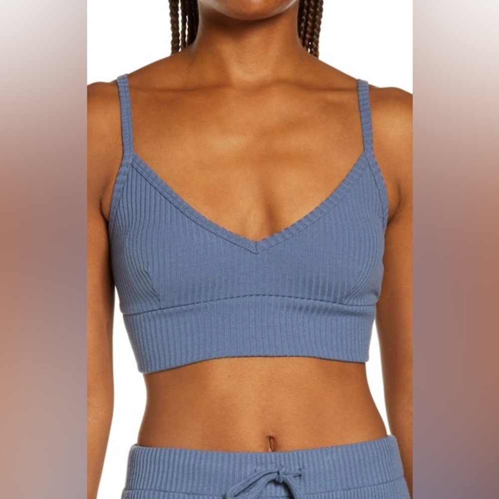 ONIA Marine / Blue / Gray Longline Lounge Bra Ribbed Large NWT Bralette Crop Top